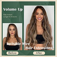 Ugeat Hair Extensions Wire Ombre Chocolate Brown Mix Ash Brown Balayage Straight Hair Extensions Invisible Wire Fish Line Hair E