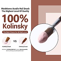 Modelones Acrylic Nail Brush Size 8, 100% Pure Kolinsky Hair Bristles Sturdy Wooden Handle Oval Crimped Shaped Acrylic Powder Nail Art Brushes Professional Manicure Pedicure for DIY Home Salon