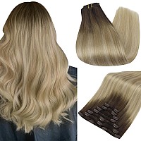 Full Shine Long Hair Extensions 22 Inch Clip in Human Hair 120 Grams 7 Pcs Brown to Blonde Clip in Hair Extensions Invisible Remy Hair for Women Straight