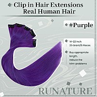 Runature Clip In Hair Extensions Purple Human Hair Clip In Extensions 16 Inch Clip In Hair Extensions Real Human Hair Purple Hai