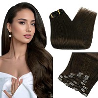 Full Shine Dark Brown Hair Extensions Real Human Hair Clip Ins Double Weft Invisible Clip In Extensions For Long Clip Ins Brown