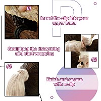 Hetto Blonde Ponytail Extensions Human Hair #18 Dark Ash Blonde Highlight with Bleach Blonde Clip in Ponytail Human Hair 12 Inch Straight Wrap Around Ponytail Hair Extensions 70g