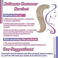 Hetto Blonde Ponytail Extensions Human Hair #18 Dark Ash Blonde Highlight with Bleach Blonde Clip in Ponytail Human Hair 12 Inch Straight Wrap Around Ponytail Hair Extensions 70g