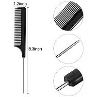 16 Pieces Rat Tail Comb Foiling Combs Steel Pin Rat Tail Fiber Heat Resistant Teasing Combs With Stainless Steel Pintail For Wom