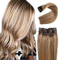 Clip In Hair Extensions Remy Human Hair Medium Brown Roots To Golden Brown With Blonde Highlights Clip In Real Hair Extensions 7