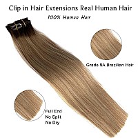 Clip In Hair Extensions Remy Human Hair Medium Brown Roots To Golden Brown With Blonde Highlights Clip In Real Hair Extensions 7