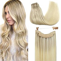 Goo Goo Wire Hair Extensions Human Hair 172260 Ash Blonde With Golden Blonde And Platinum Blonde Balayage 20Inch 110G Invisi