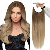 Fshine Invisible Wire Hair Extensions Real Human Hair Ombre 1014 Brown To Blonde Balayage 12 Inch Fish Line Hair Extension Huma