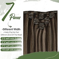 Hetto Clip in Ash Brown Highlights Human Hair Extensions Natural Hair Clip in Extensions 7 Pcs Real Human Hair clip in Straight Hair Extensions 20 Inch 105g+20g