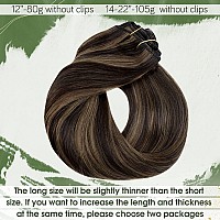 Hetto Clip in Ash Brown Highlights Human Hair Extensions Natural Hair Clip in Extensions 7 Pcs Real Human Hair clip in Straight Hair Extensions 20 Inch 105g+20g