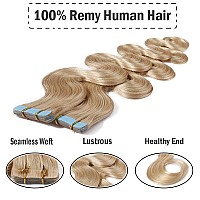 16 Inch Tape In Human Hair Extensions Wavy Thin Long Hair 50G 20Pcspack Seamless Skin Weft Glue In Body Wave Human Hairpieces W