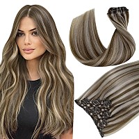 Hetto Hair Extensions Clip In Human Hair Golden Brown Highlight Bleach Blonde Clip In Hair Extensions Real Human Hair Clip In Ha