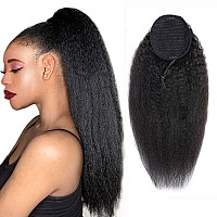 Drawstring Ponytail Extension Human Hair Afro Kinky Straight Ponytail For Black Women Yaki Human Hair Natural Black Color Brazil