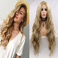 Xiweiya 24 Blonde Loose Wavy Lace Front Wig Middle Part Golden Heat Resistant Fiber Full Wig Natural Looking Glueless Drag Quee