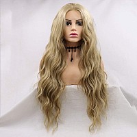 Xiweiya 24 Blonde Loose Wavy Lace Front Wig Middle Part Golden Heat Resistant Fiber Full Wig Natural Looking Glueless Drag Quee