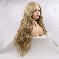 Xiweiya 24 Blonde Loose Wavy Lace Front Wig Middle Part Golden Heat Resistant Fiber Full Wig Natural Looking Glueless Drag Quee