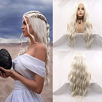 Xiweiya 60 Cosplay Platinum Blonde Lace Wigs 13X3 Lace Long Curly Lace Front Wigs Synthetic High Density Wigs Blonde White Wig