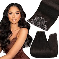 Ugeat Brown Human Hair Clip in Extensions Darkest Brown Brazilian Remy Hair Extensions Clip in Human Hair Natural Straight Hair Extensions Dark Brown Long Double Weft 120g 20 inch