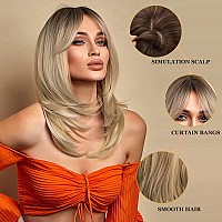 Esmee Synthetic Wigs Long Straight Layered Hairstyle Ombre Black Blonde Gray Ash Full Wigs with Bangs for white Women