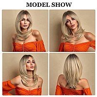 Esmee Synthetic Wigs Long Straight Layered Hairstyle Ombre Black Blonde Gray Ash Full Wigs with Bangs for white Women