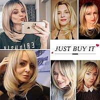 Esmee Synthetic Wigs Long Straight Layered Hairstyle Ombre Black Blonde Gray Ash Full Wigs with Bangs for white Women