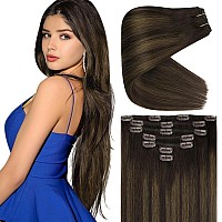 Vesunny Clip In Hair Extensions Human Hair Brown Human Hair Clip Ins Extensions Balayage Clip On Human Hair Extensions Dark Brow