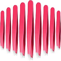 12 Pieces Eyebrow Tweezers Stainless Steel Slant Tip Tweezers Facial Hair Eyebrow Precision Tweezers for Men and Women (Rose Red)