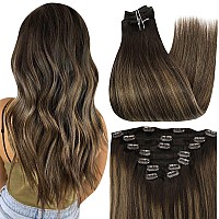 Full Shine Clip In Hair Extensions Real Human Hair Balayage Darkest Brown To Light Brown Hair Extension Clip Ins For Short Hair