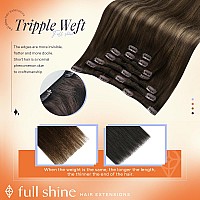 Full Shine Clip In Hair Extensions Real Human Hair Balayage Darkest Brown To Light Brown Hair Extension Clip Ins For Short Hair