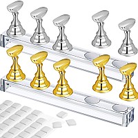 2 Set Acrylic Nail Practice Stands Magnetic Nail Tips Holders Training Fingernail Display Stands Diy Nail Crystal Holders And 96