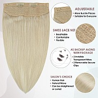 Full Shine 16 Inch Fish Line Human Hair Extensions Platinum Blonde Hair 90G Brazilian Hairpiece Extension For Women Blonde Wire Hair Extensions Straight Hair One Piece Extensions Blonde Human Hair