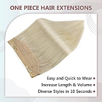 Full Shine 16 Inch Fish Line Human Hair Extensions Platinum Blonde Hair 90G Brazilian Hairpiece Extension For Women Blonde Wire Hair Extensions Straight Hair One Piece Extensions Blonde Human Hair