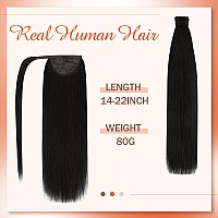 Ve Sunny Brown Clip In Hair Extensions Ponytail Wrap Around Silky Straight 16Inch Remy Human Hair Ponytail Extensions Solid Dark