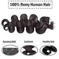 22 Inch Remy Tape In Hair Extensions Wavy Human Hair 1B Body Wave 20Pcs 50G Hair Seamless Skin Weft Glue In Human Hairpieces Wi