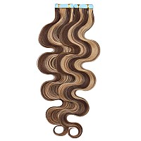 Hairro 16 Inch 40Pcs 100G Remy Tape In Hair Extensions Wavy Human Hair Highlight Body Wave Hair Seamless Skin Weft Glue In 2 Ton