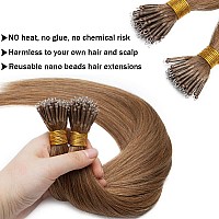 Sego Nano Bead Ring Human Hair Extension Pre Bonded Nano Tip Remy Hair Extensions Micro Beads Rings Loop Hand Tied Hairpiece 18