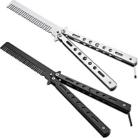 2 Pieces Combs Stainless Steel Folding Practice Combs Hair Styling Tools For Sport Outdoor Use Black Silver