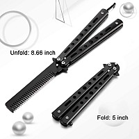 2 Pieces Combs Stainless Steel Folding Practice Combs Hair Styling Tools For Sport Outdoor Use Black Silver