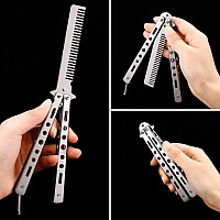 2 Pieces Combs Stainless Steel Folding Practice Combs Hair Styling Tools For Sport Outdoor Use Black Silver