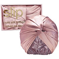 Slip Silk Turban in Pink, One Size (21?? 28?? - Double-Lined Pure Mulberry Silk 22 Momme Hair Turban - Hair-Friendly, Lightweight and Multipurpose Head Wrap + Sleeping Cap for Curly + Thick Hair Types