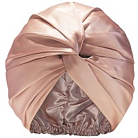 Slip Silk Turban in Pink, One Size (21?? 28?? - Double-Lined Pure Mulberry Silk 22 Momme Hair Turban - Hair-Friendly, Lightweight and Multipurpose Head Wrap + Sleeping Cap for Curly + Thick Hair Types