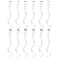 Swacc 12 Pcs Curly Wavy One Color Party Highlights Clip On In Hair Extensions Colored Hair Streak Synthetic Hairpieces White