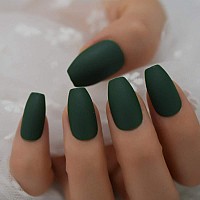 Coolnail Fashion Ballerina Coffin Fake Nails Matte Green Flat Pree On False Nail Tips Daily Wear Faux Ongle Free Sticker