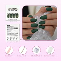 Coolnail Fashion Ballerina Coffin Fake Nails Matte Green Flat Pree On False Nail Tips Daily Wear Faux Ongle Free Sticker