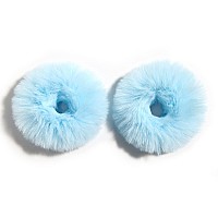 Furling Pompoms Furry Faux Rabbit Fur Hair Scrunchies Artificial Fur Hair Bobbles Elastic Hair Band Rope Wristband Ponytail Accessories 2pcs Light Blue