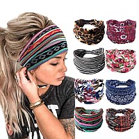 Bohend Boho Headband Wide Yoga Stretchy Bandeau Large Headwrap Sport Athletic Beach Hair Accessories for Women and girls(8pcs)