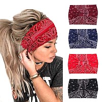 Bohend Boho Headbands Wide knotted Hair Bands Fashion Printing Bandeau Travel Stretchy Cotton Headband Sport Yoga Hair Accessories for Women and Girls (B)