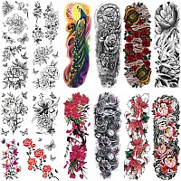 Aresvns Full Arm Temporary Tattoo Flowers for Women 16 Sheets, Spring Sleeve Tattoos For Teen Girls and kids,Beautiful Floral Fake Tattoo,