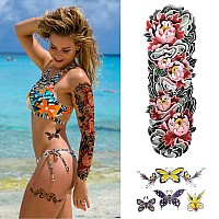 Aresvns Full Arm Temporary Tattoo Flowers for Women 16 Sheets, Spring Sleeve Tattoos For Teen Girls and kids,Beautiful Floral Fake Tattoo,