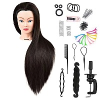 Morris 28Inch Mannequin Head With Synthetic Fiber Hair Styling Training Manikin Cosmetology Doll Head With Clamp Stand Black